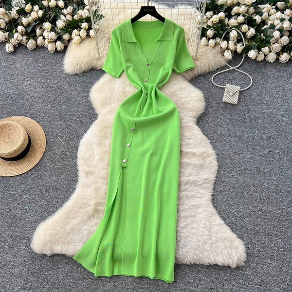 Vintage Polo Collar Slim-fit Knit Dress
