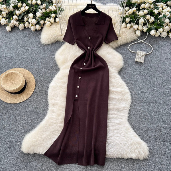 Vintage Polo Collar Slim-fit Knit Dress