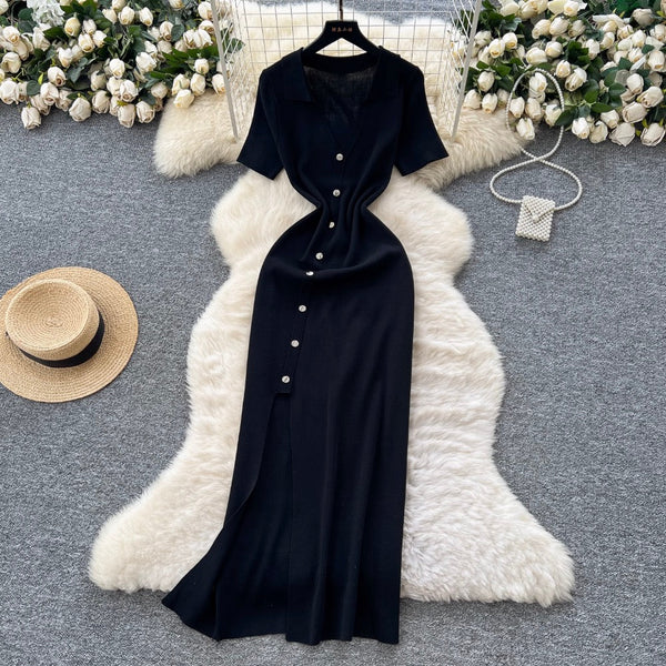 Vintage Polo Collar Slim-fit Knit Dress