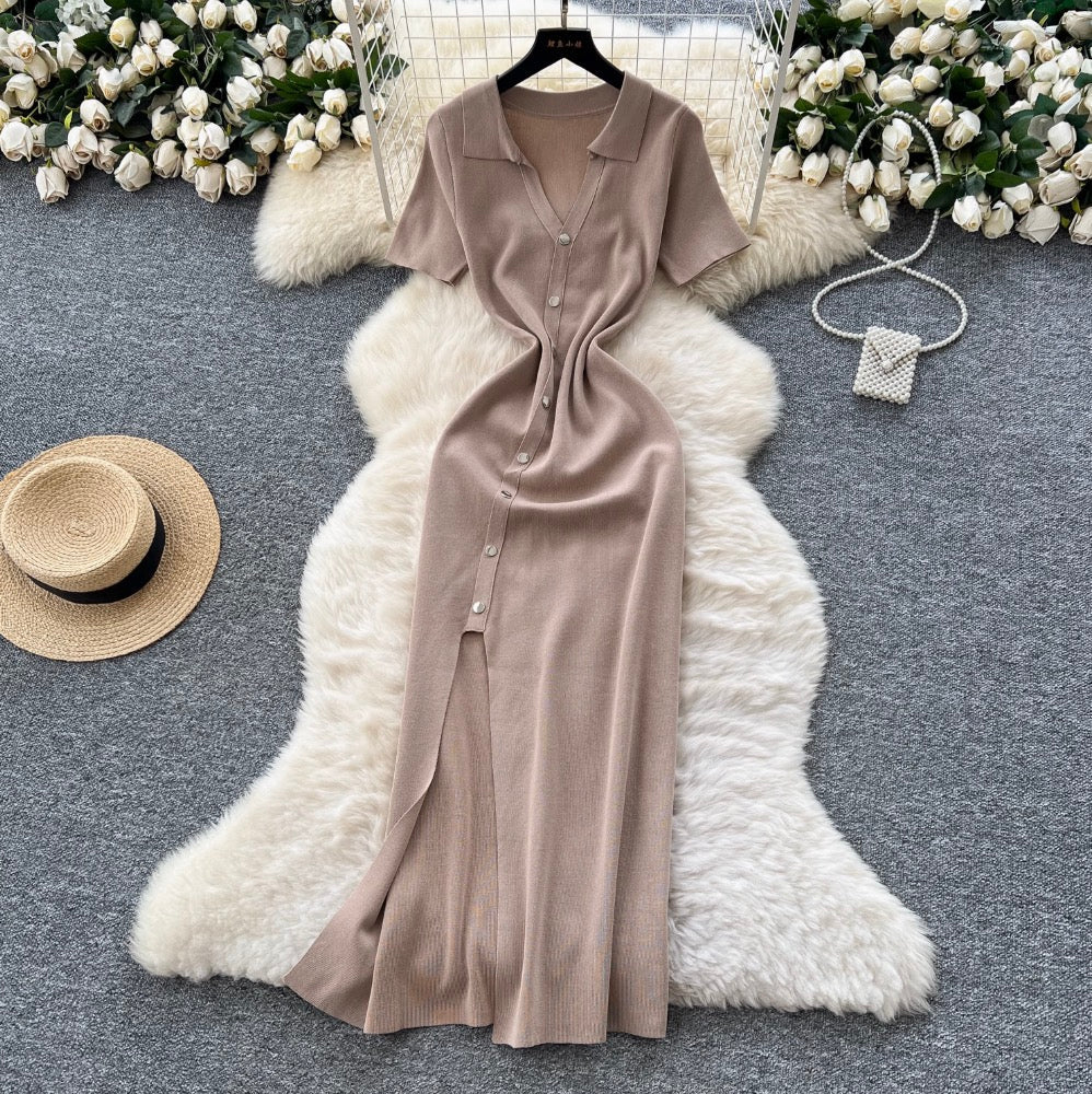 Vintage Polo Collar Slim-fit Knit Dress