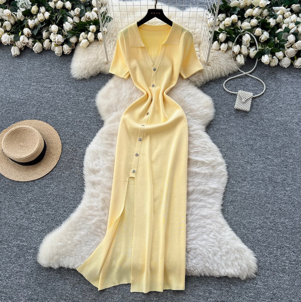Vintage Polo Collar Slim-fit Knit Dress
