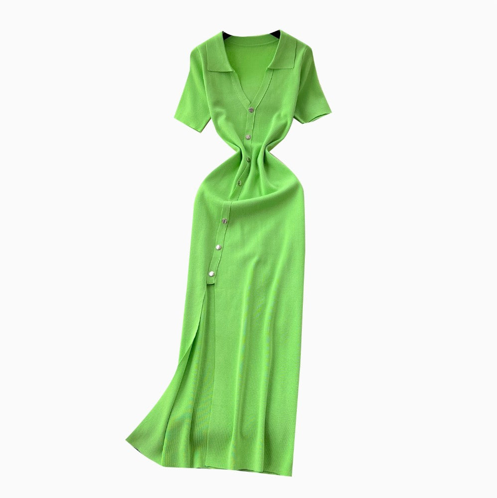 Vintage Polo Collar Slim-fit Knit Dress