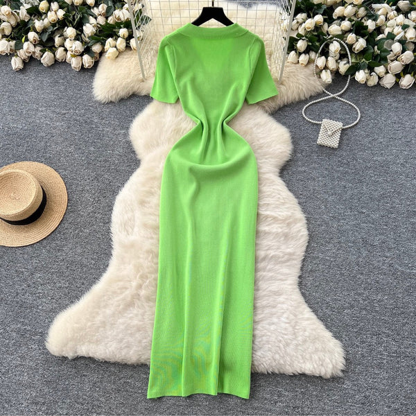 Vintage Polo Collar Slim-fit Knit Dress