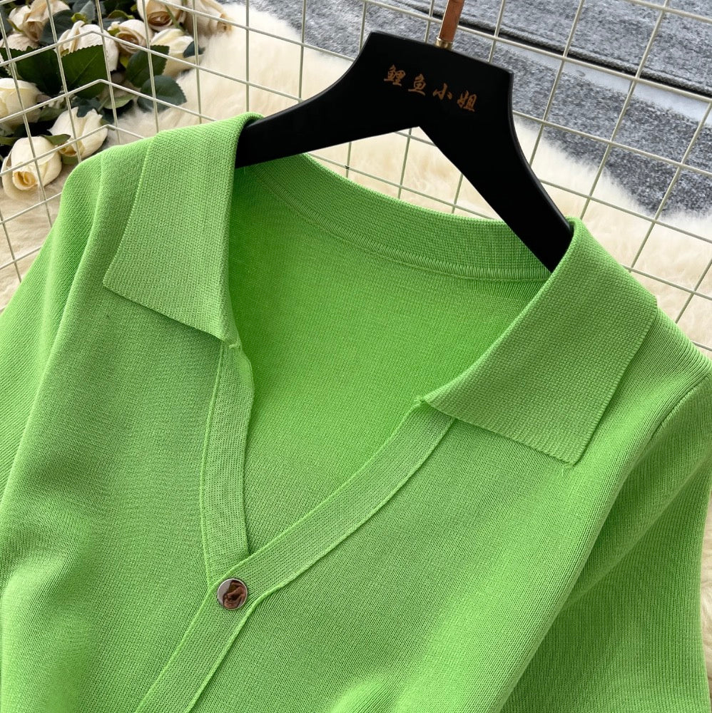 Vintage Polo Collar Slim-fit Knit Dress