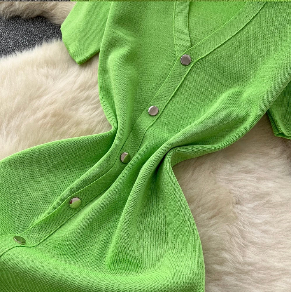 Vintage Polo Collar Slim-fit Knit Dress