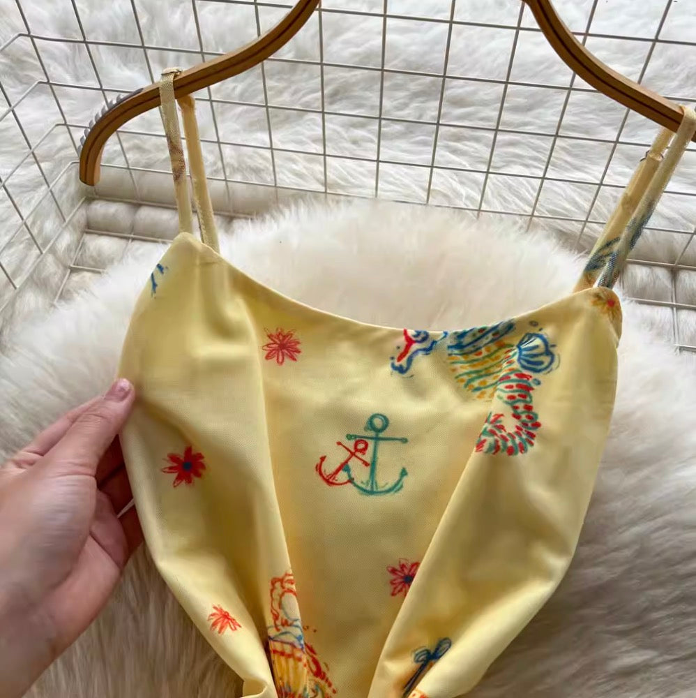 Sexy Bodycon Printed Yellow Slip Dress