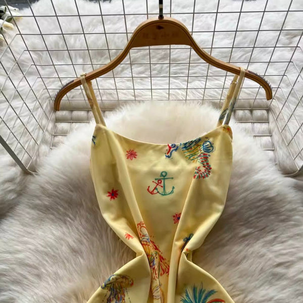 Sexy Bodycon Printed Yellow Slip Dress
