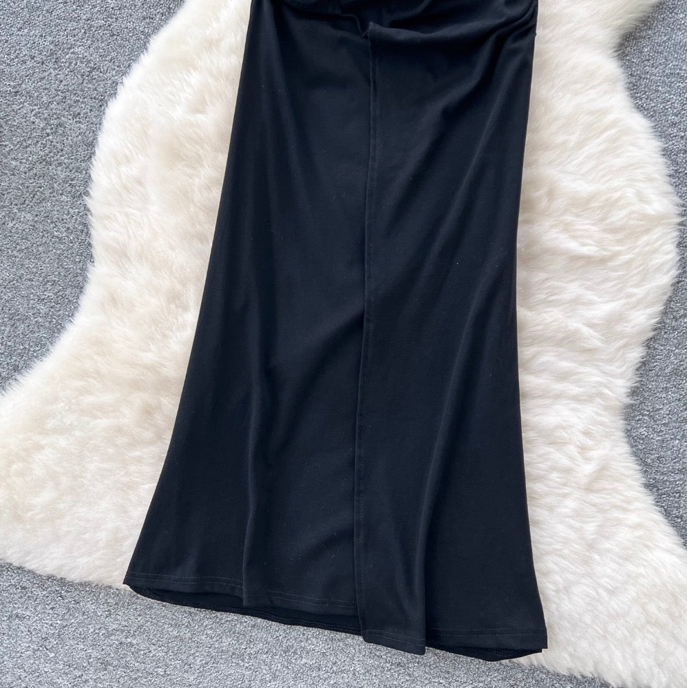 Metal Flower Black Halter Dress