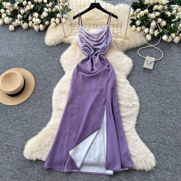 Draped Neckline Gradient Purple Slip Dress