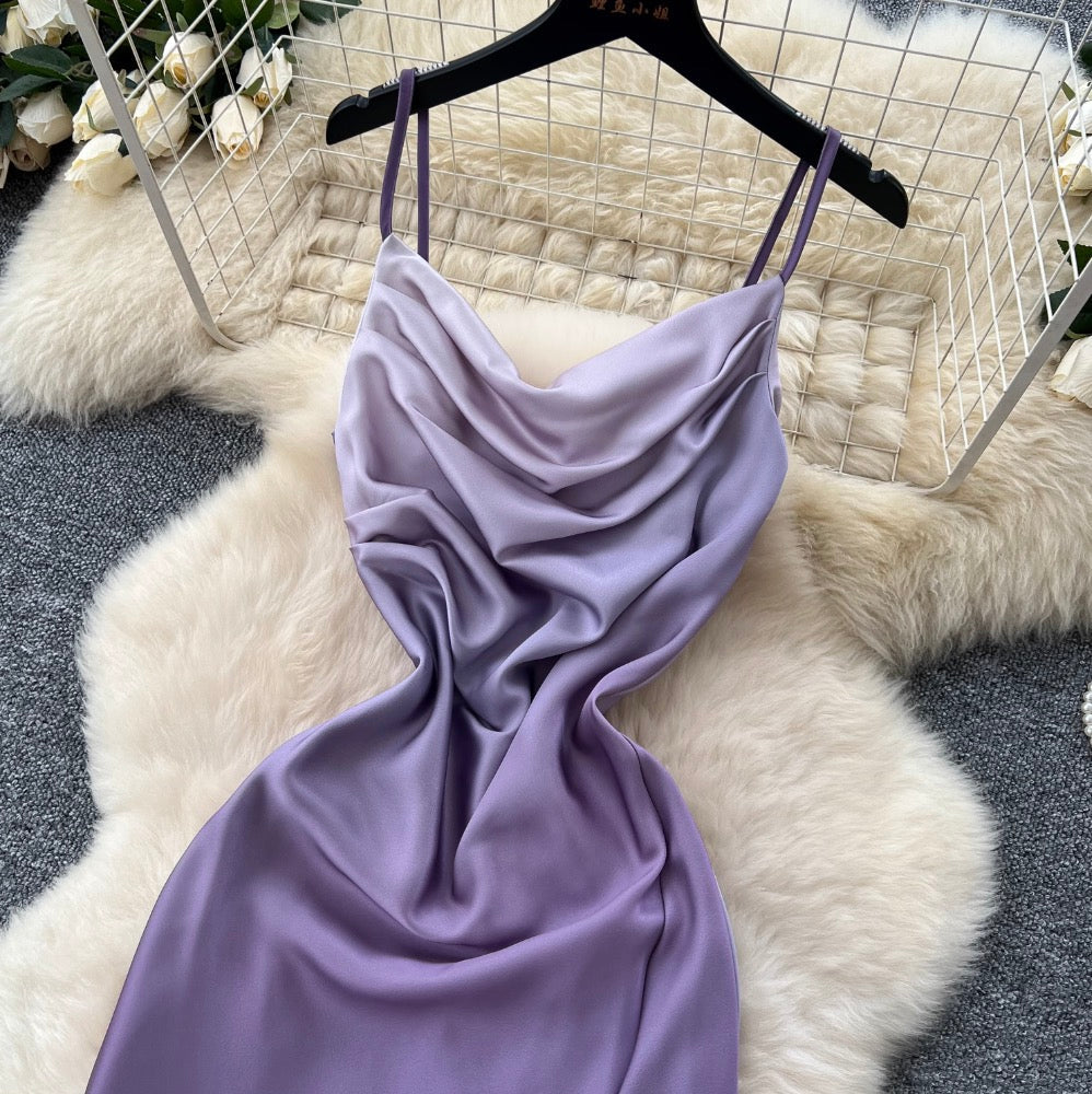 Draped Neckline Gradient Purple Slip Dress