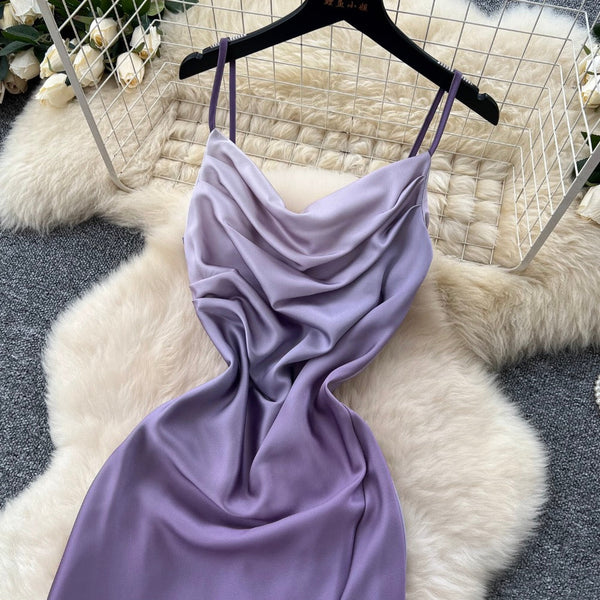 Draped Neckline Gradient Purple Slip Dress