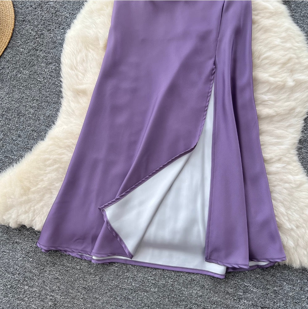 Draped Neckline Gradient Purple Slip Dress