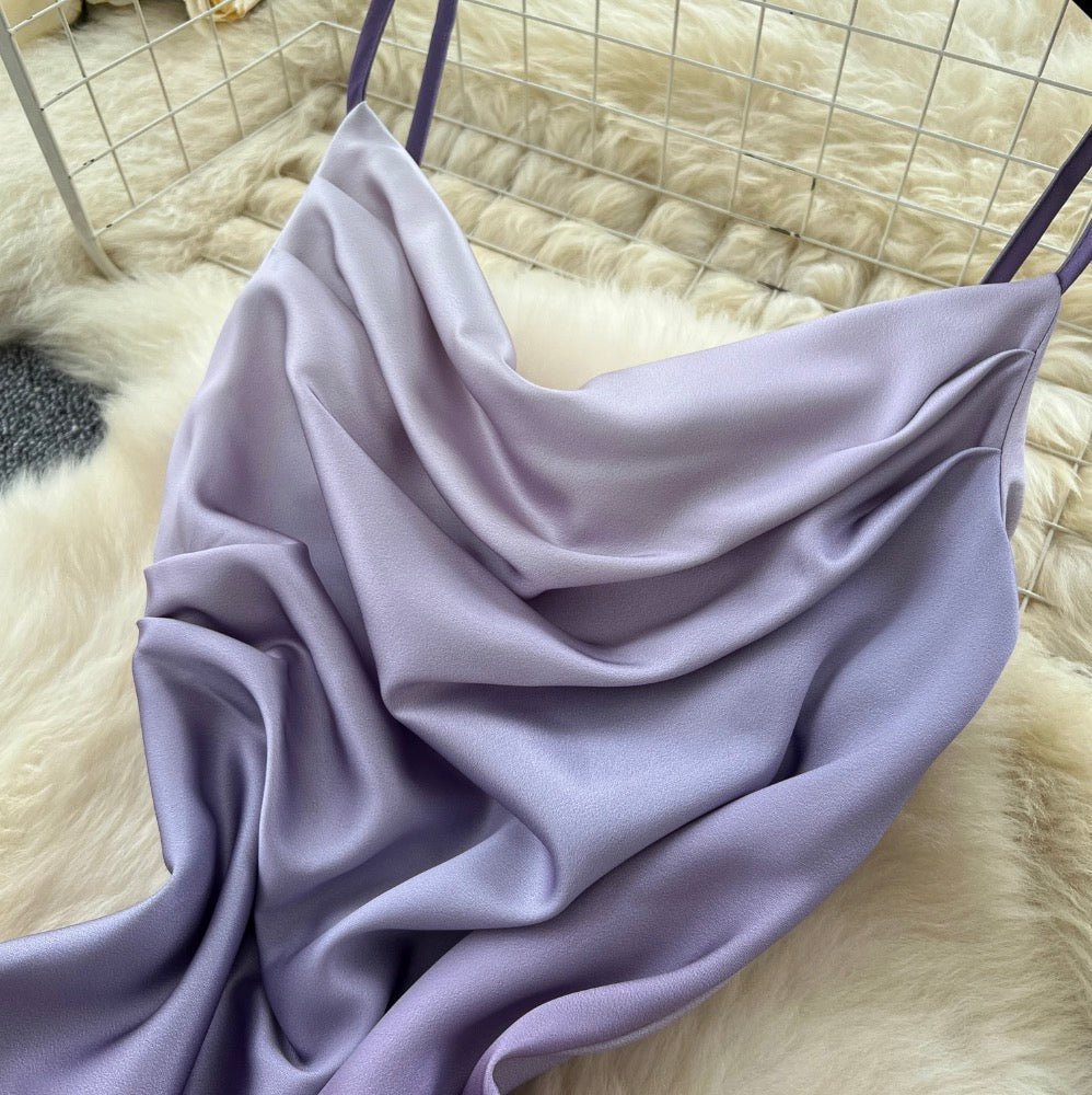 Draped Neckline Gradient Purple Slip Dress