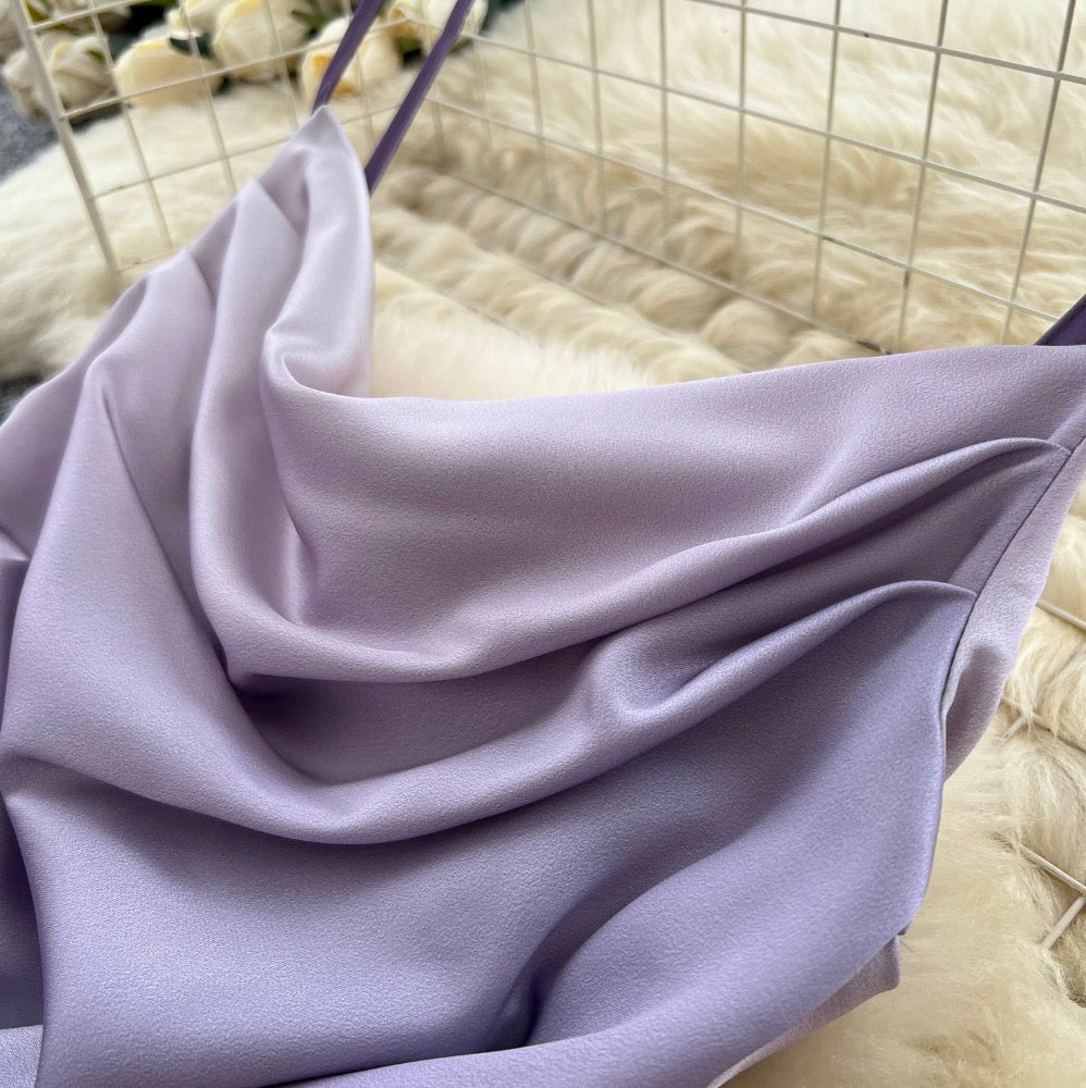 Draped Neckline Gradient Purple Slip Dress