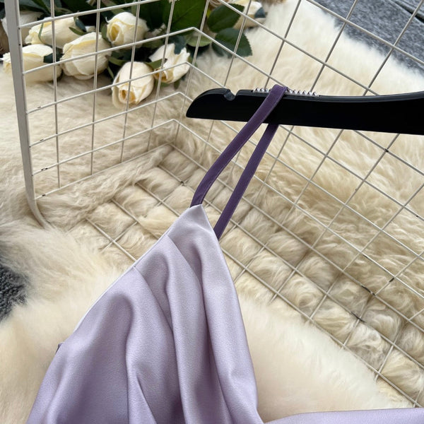 Draped Neckline Gradient Purple Slip Dress