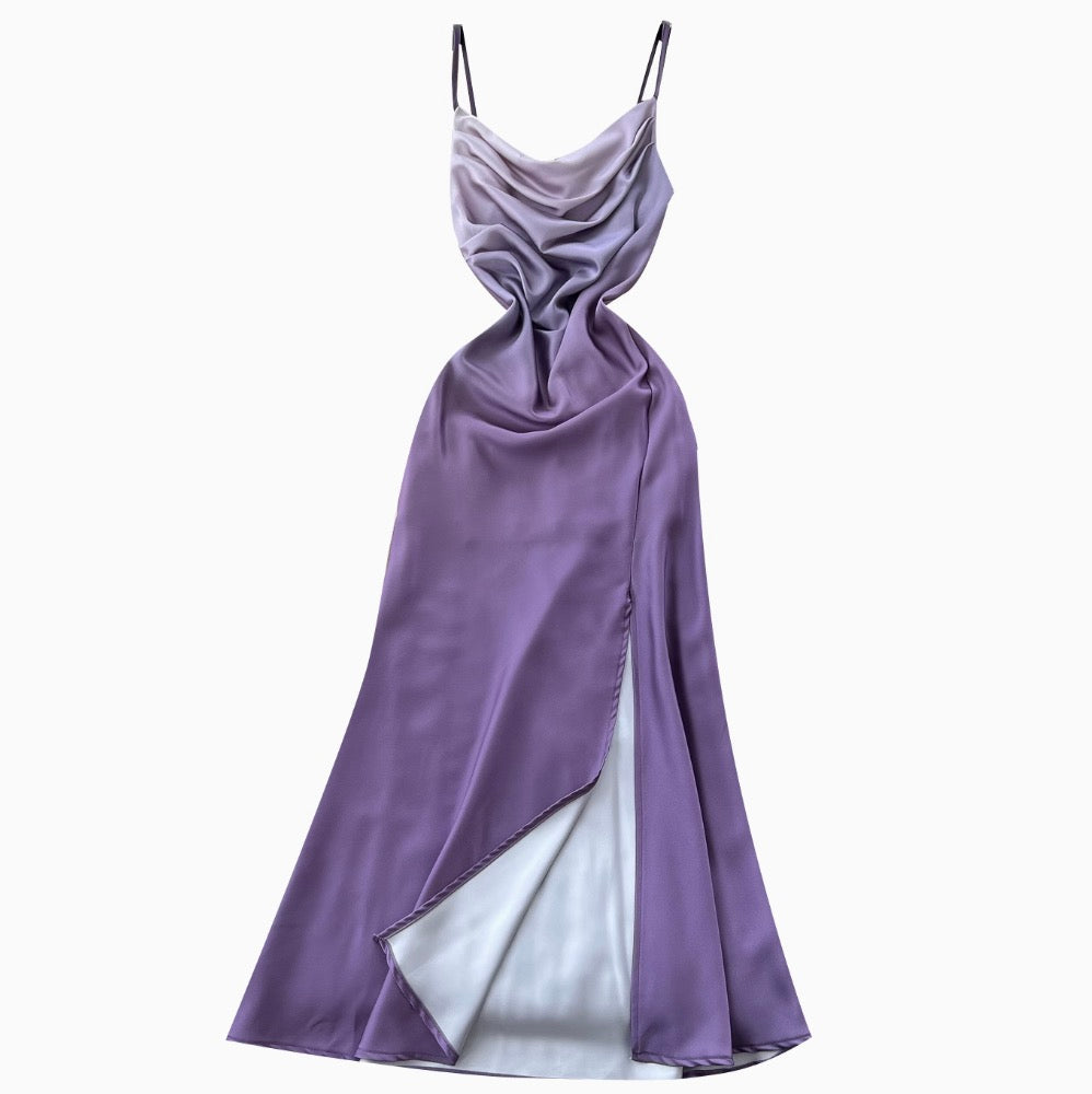 Draped Neckline Gradient Purple Slip Dress