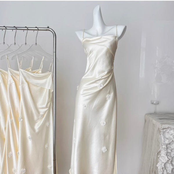 Premium Beaded Satin Slip Dress