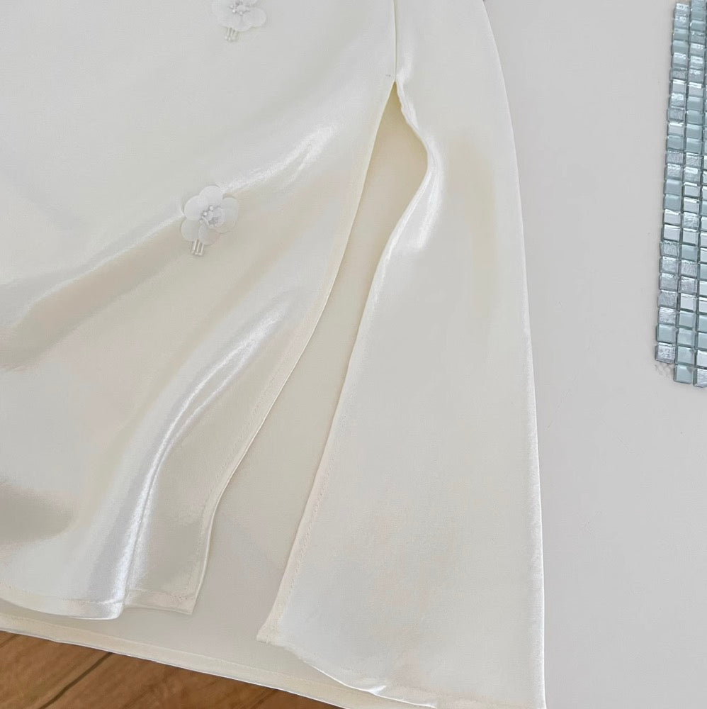 Premium Boncuklu Saten Kayık Elbise