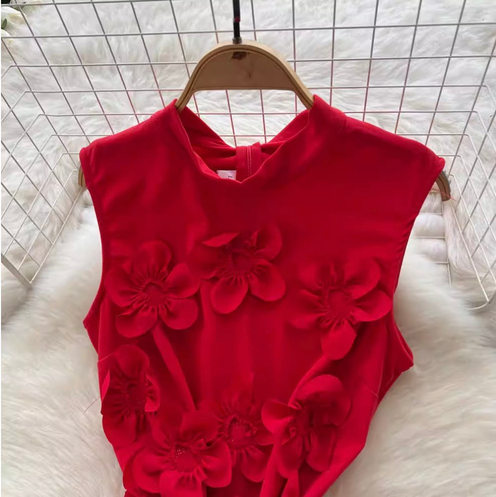 3D Ruffled Flower Sleeveless Dress
