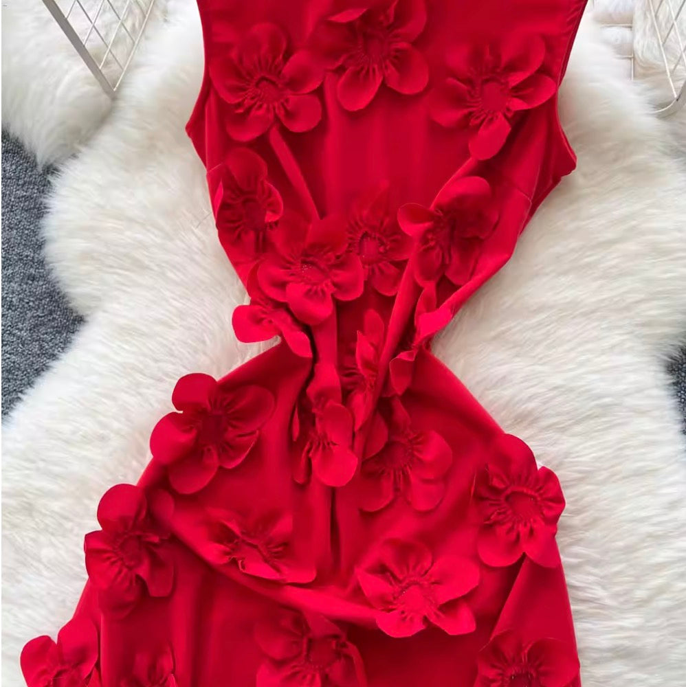 3D Ruffled Flower Sleeveless Dress