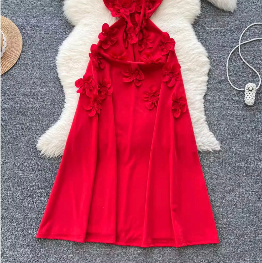3D Ruffled Flower Sleeveless Dress