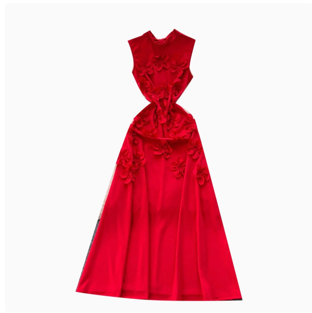 3D Ruffled Flower Sleeveless Dress