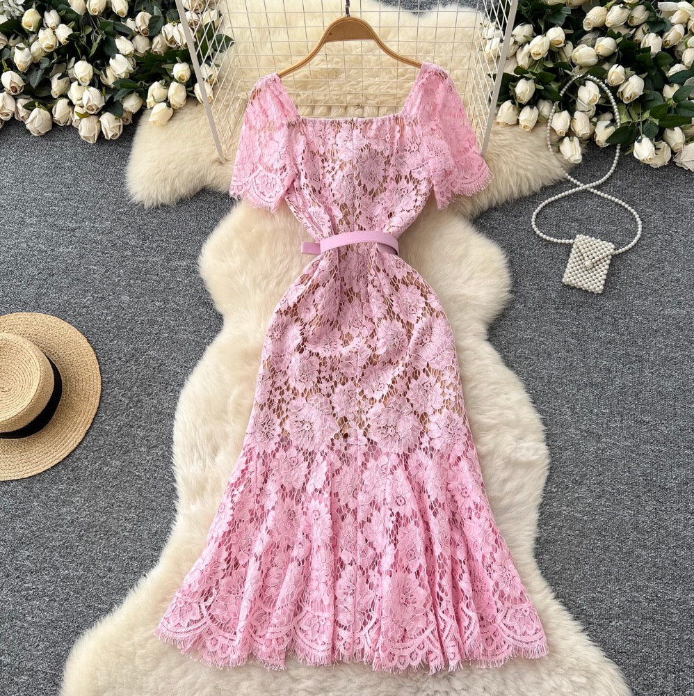 Floral Embroidered Lace Fishtail Dress