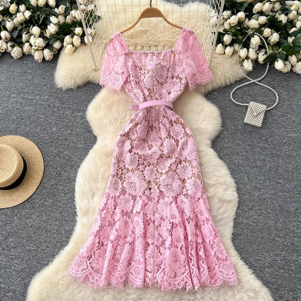 Floral Embroidered Lace Fishtail Dress