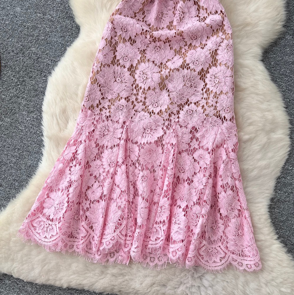 Floral Embroidered Lace Fishtail Dress