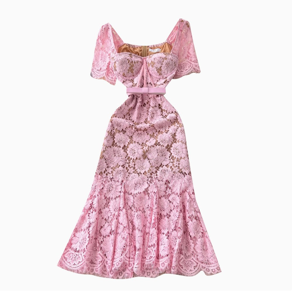 Floral Embroidered Lace Fishtail Dress