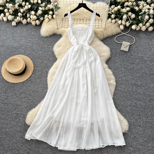 Fairy White Hollowed Embroidery Slip Dress