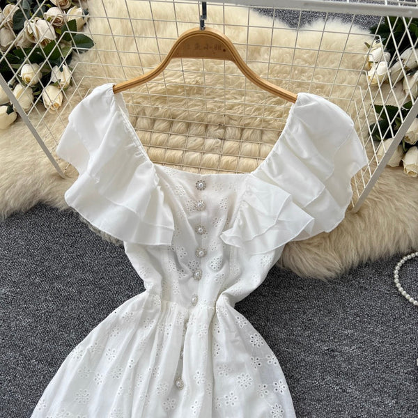 Mori Layered Hem Embroidered White Dress