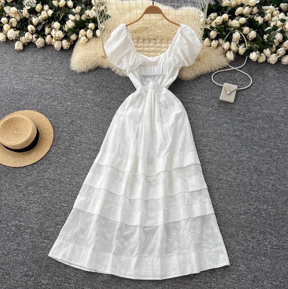 Mori Layered Hem Embroidered White Dress