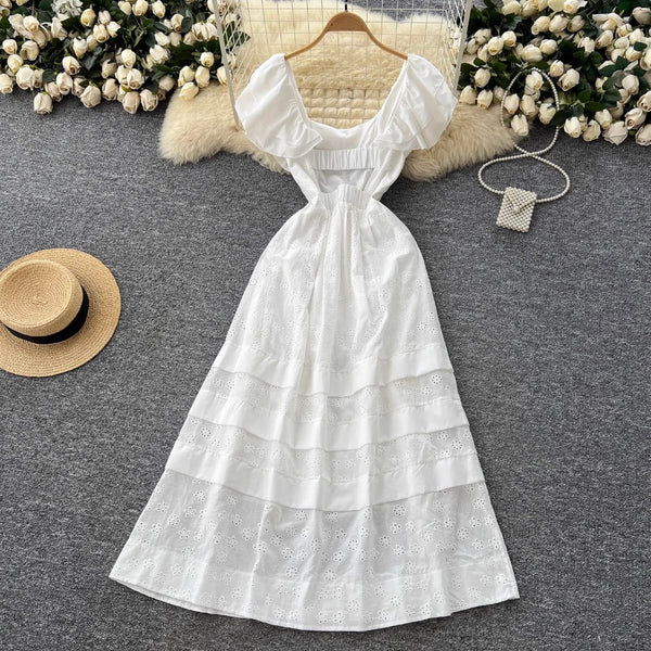 Mori Layered Hem Embroidered White Dress