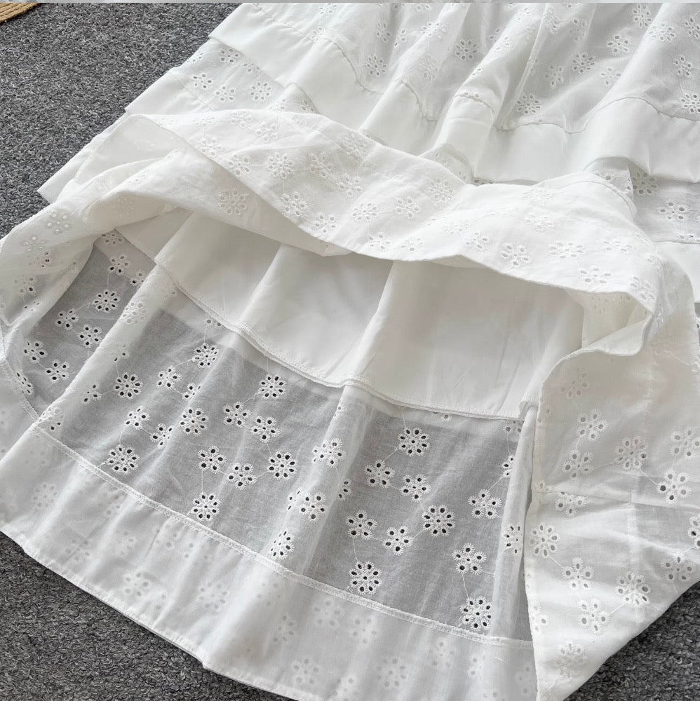 Mori Layered Hem Embroidered White Dress