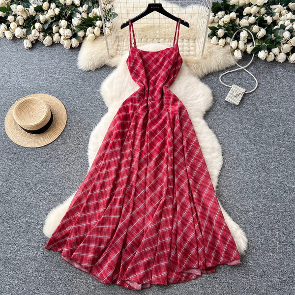 Chic Red Plaid Printed Slip Dress