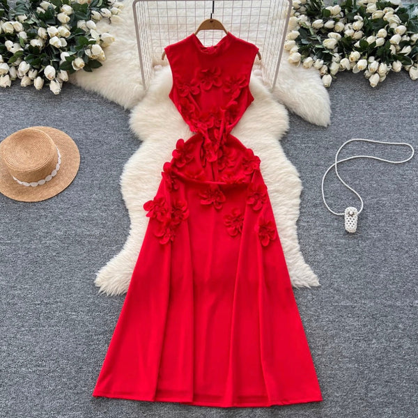 3D Ruffled Flower Sleeveless Dress