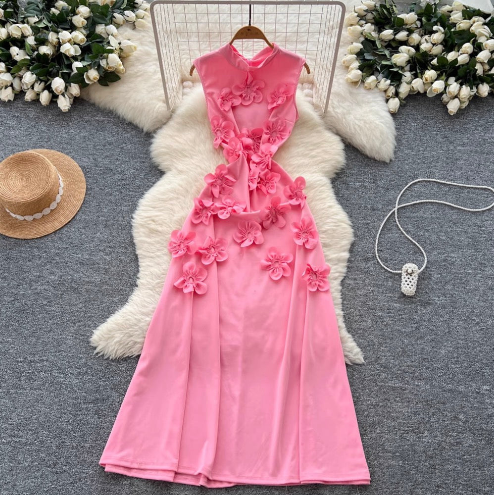 3D Ruffled Flower Sleeveless Dress