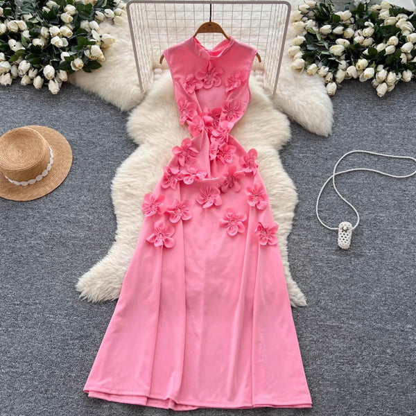 3D Ruffled Flower Sleeveless Dress