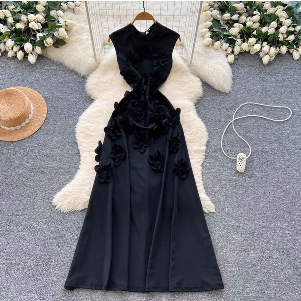 3D Ruffled Flower Sleeveless Dress