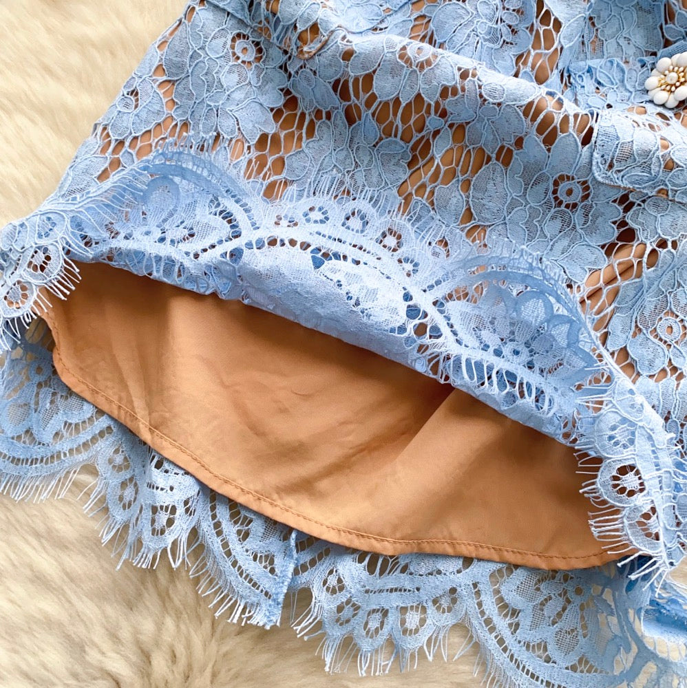 High-end Embroidered Blue Lace Dress
