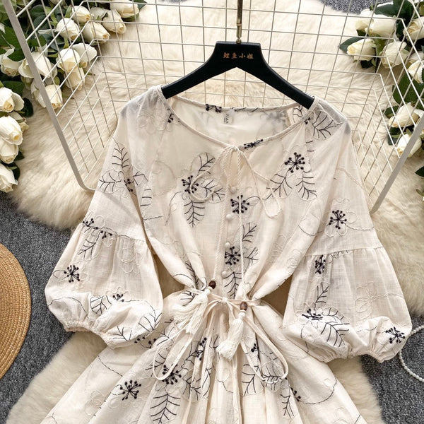 Bohemian Puffy Sleeve Printed Doll Dress