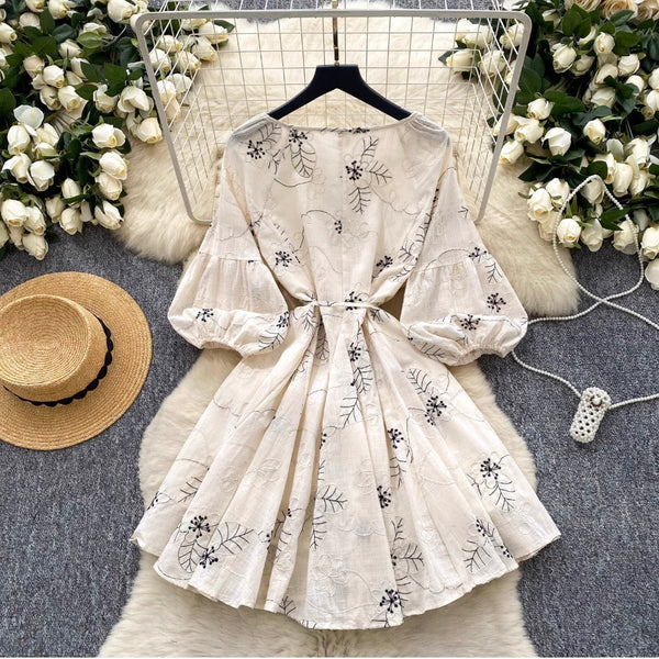 Bohemian Puffy Sleeve Printed Doll Dress