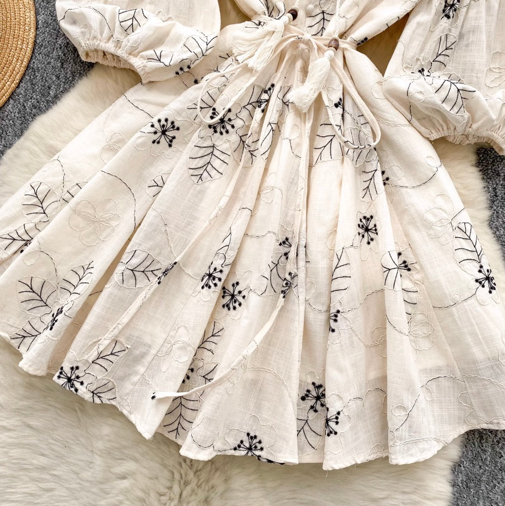 Bohemian Puffy Sleeve Printed Doll Dress