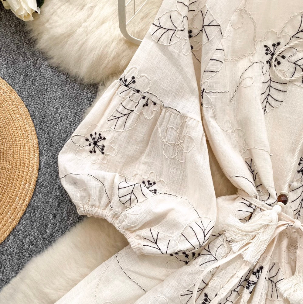 Bohemian Puffy Sleeve Printed Doll Dress