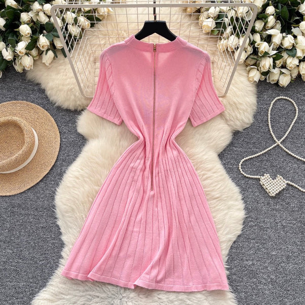 Vintage Polo Collar Pleated Knit Dress