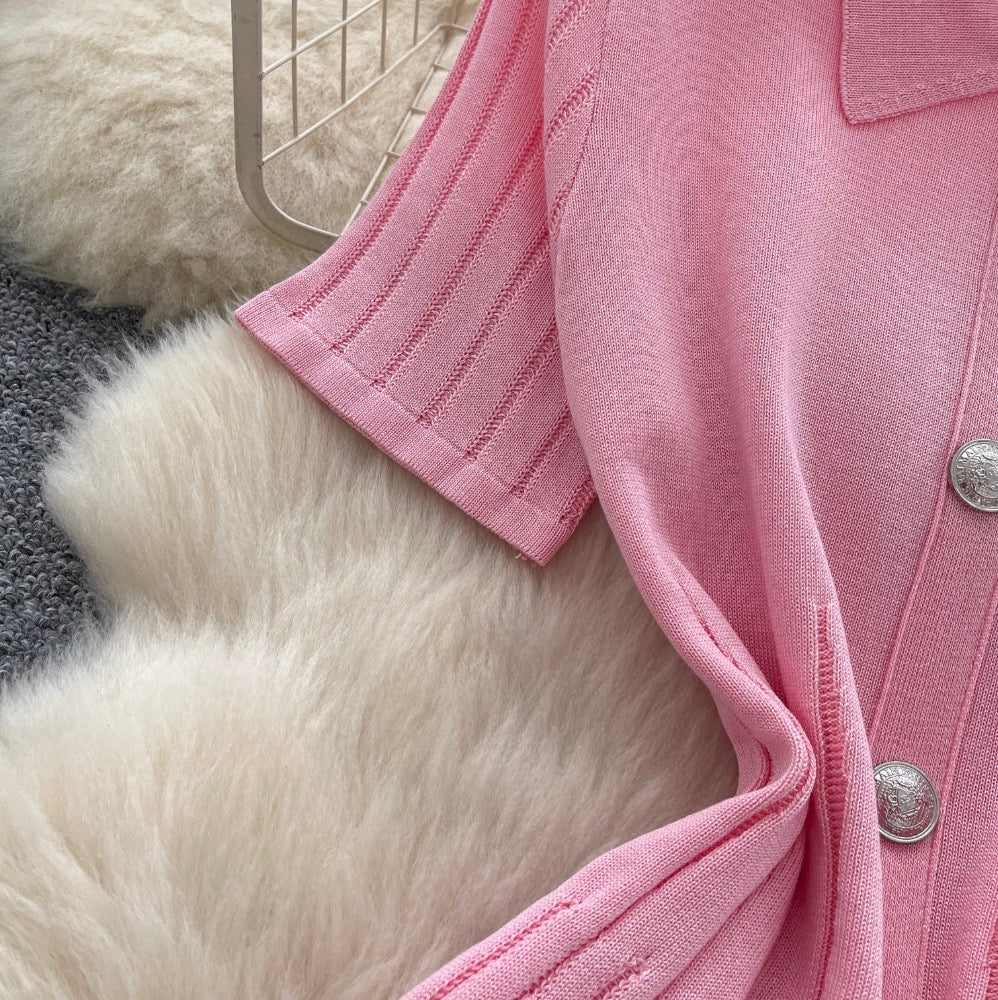 Vintage Polo Collar Pleated Knit Dress