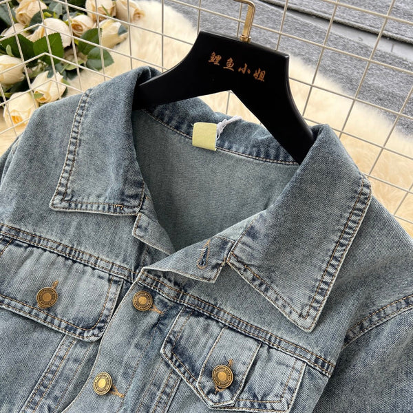 Distressed Vintage Denim Lapeled Dress