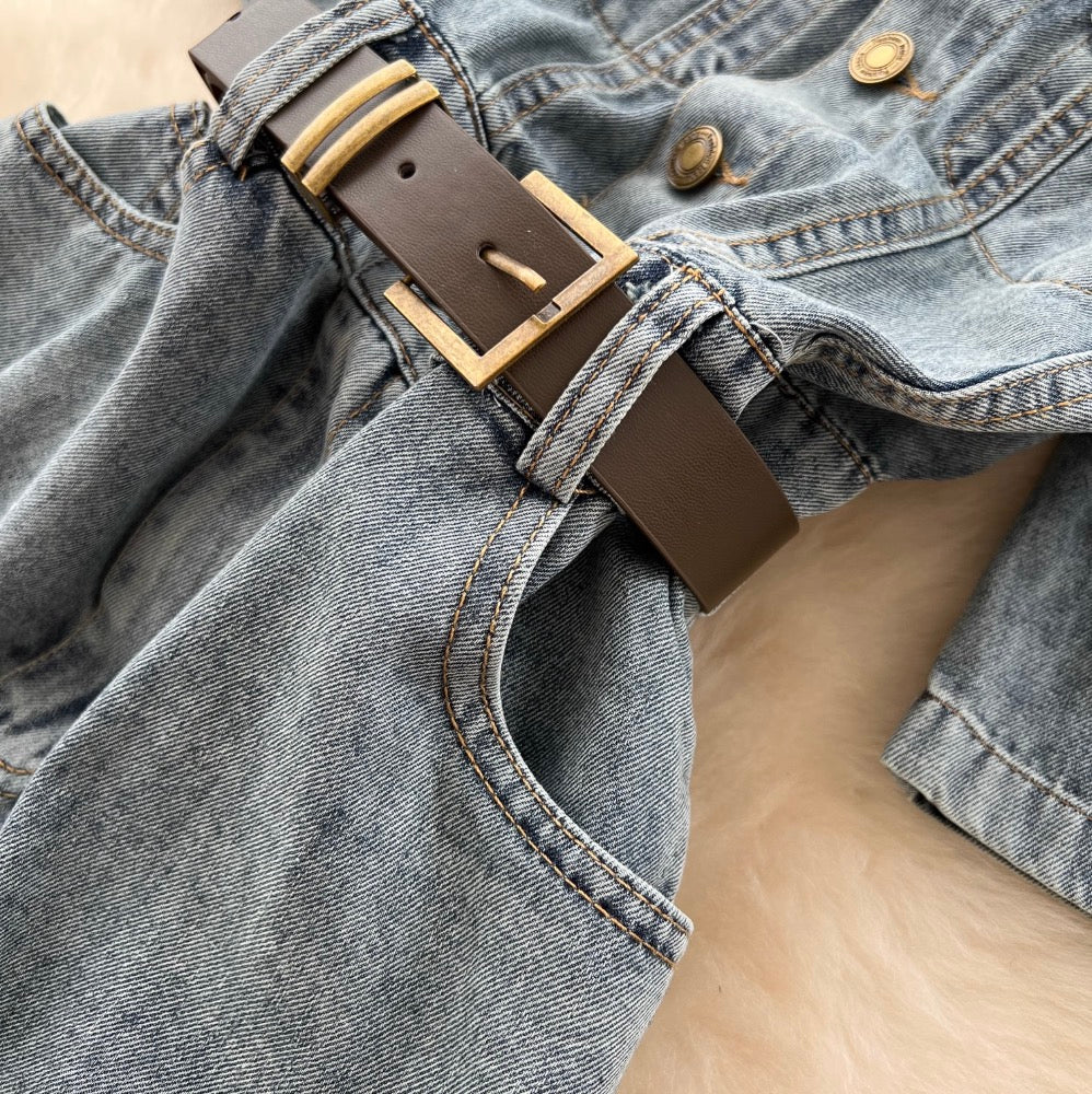 Distressed Vintage Denim Lapeled Dress