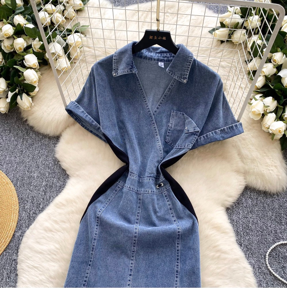 Mesh Pendulum Denim Patchwork Dress